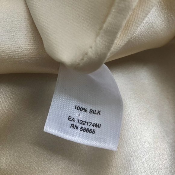 CLASSIQUES ENTIER Beige SILK Ruched Chest Long Sleeve Button BLOUSE M - Picture 4 of 7